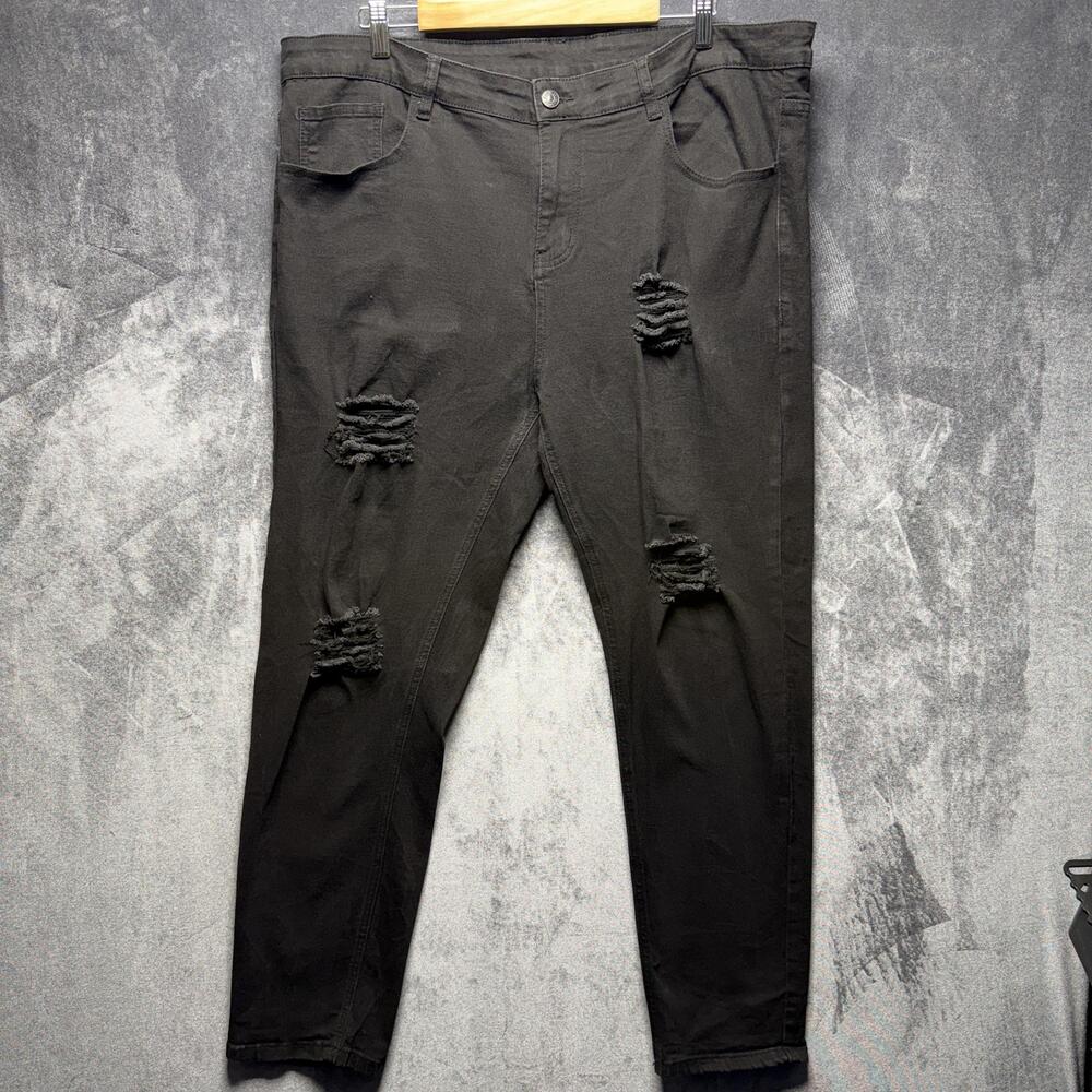 SHEIN Jeans Womens 2XL Gray High Rise Skinny Charcoal Denim Distressed Stretch